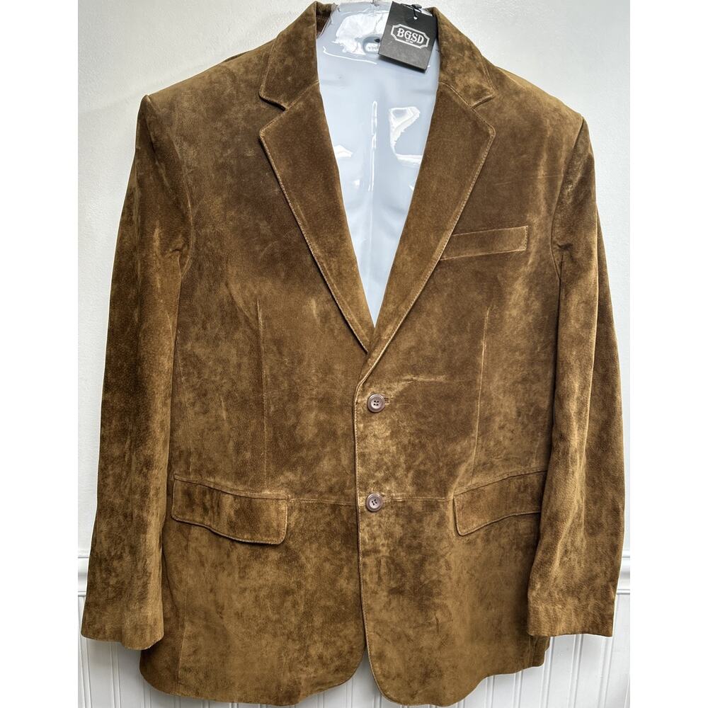 BGSD Suede Jacket Blazer Mens XL Brown Leather 2 Button Lined Coat Western